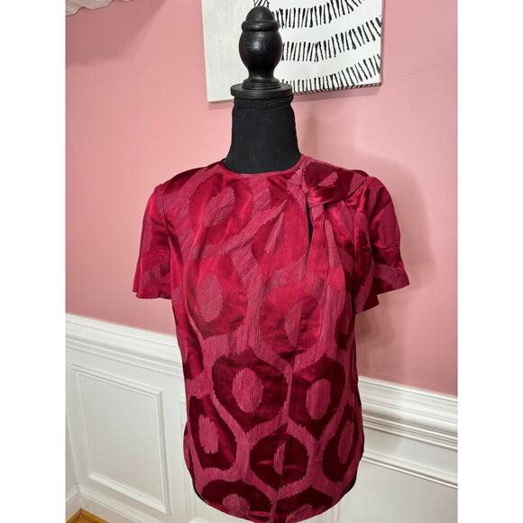 Isabelle Marant Tonal Knotted Blouse in Wine Red Size 36 Short Sleeve Viscose - Picture 3 of 6